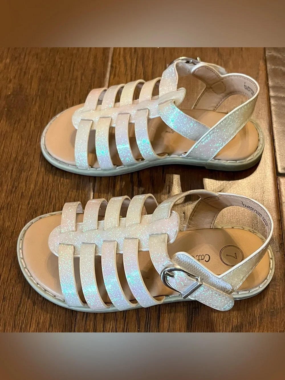 Adorable Cat & Jack Girls' Glitter White Strappy Sandals - Size 7